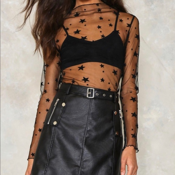 long sleeve mesh top with stars